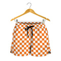 Orange And White Checkered Pattern Print Women's Shorts
