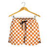 Orange And White Checkered Pattern Print Women's Shorts