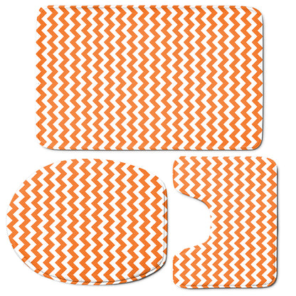 Orange And White Chevron Pattern Print 3 Piece Bath Mat Set