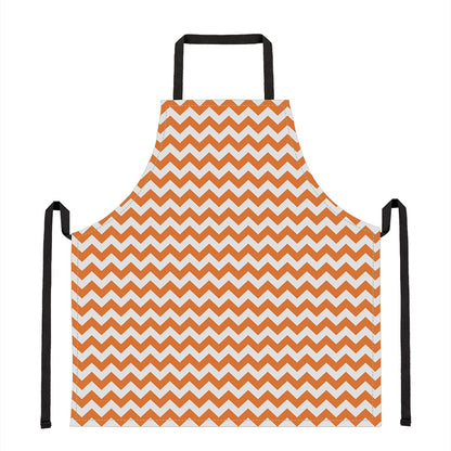 Orange And White Chevron Pattern Print Apron