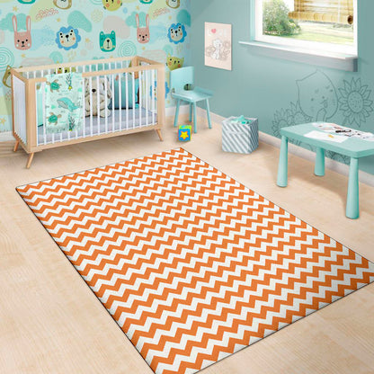 Orange And White Chevron Pattern Print Area Rug