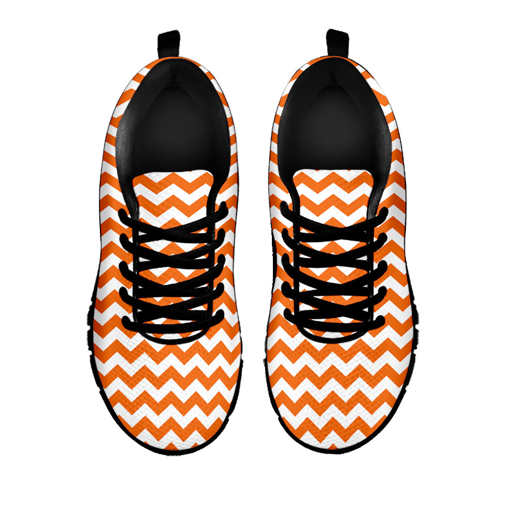Orange And White Chevron Pattern Print Black Sneakers