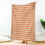 Orange And White Chevron Pattern Print Blanket