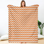 Orange And White Chevron Pattern Print Blanket