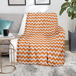 Orange And White Chevron Pattern Print Blanket