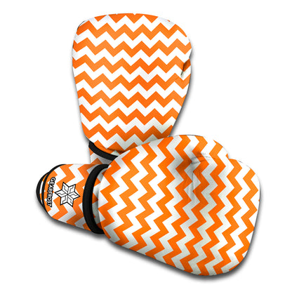 Orange And White Chevron Pattern Print Boxing Gloves