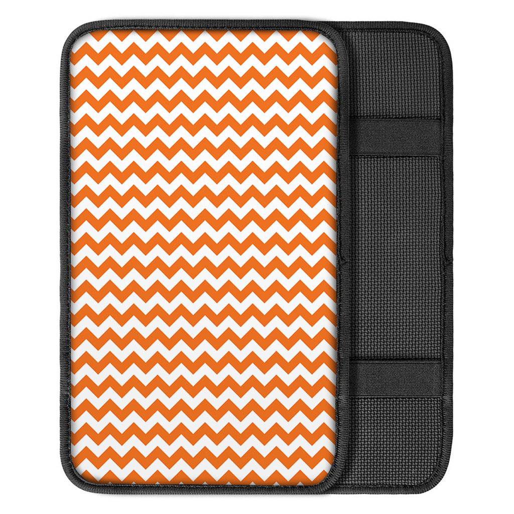 Orange And White Chevron Pattern Print Car Center Console Cover