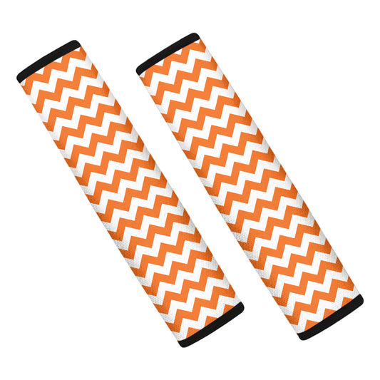 Orange And White Chevron Pattern Print Car Seat Belt Covers