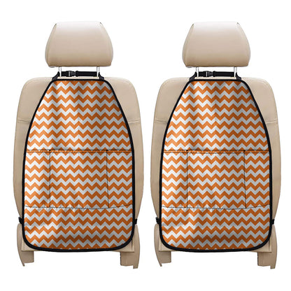 Orange And White Chevron Pattern Print Car Seat Organizers