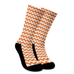 Orange And White Chevron Pattern Print Crew Socks