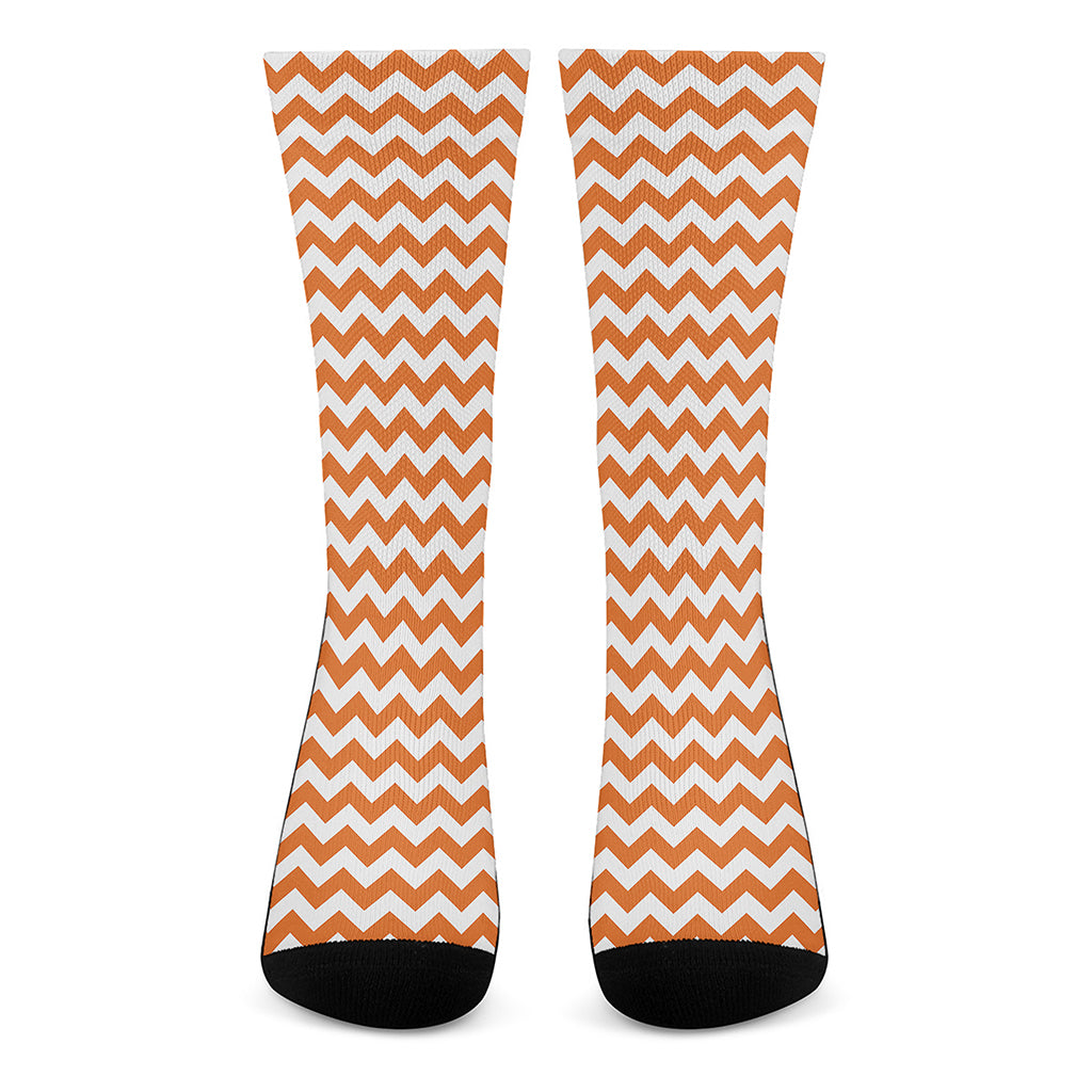 Orange And White Chevron Pattern Print Crew Socks