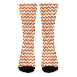 Orange And White Chevron Pattern Print Crew Socks