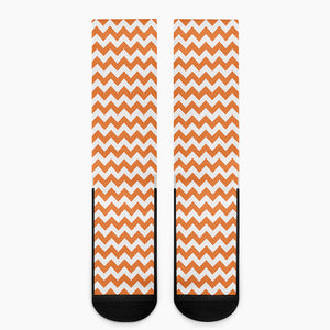 Orange And White Chevron Pattern Print Crew Socks