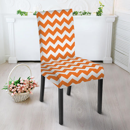 Orange And White Chevron Pattern Print Dining Chair Slipcover