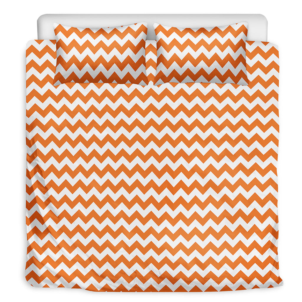 Orange And White Chevron Pattern Print Duvet Cover Bedding Set