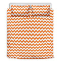 Orange And White Chevron Pattern Print Duvet Cover Bedding Set