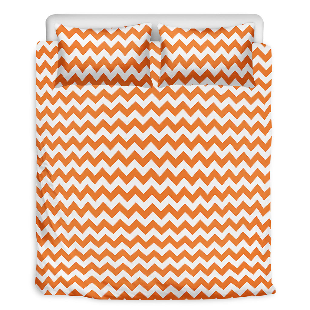 Orange And White Chevron Pattern Print Duvet Cover Bedding Set