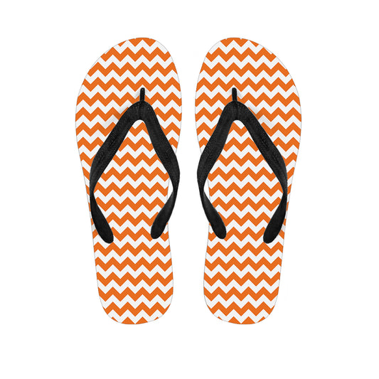 Orange And White Chevron Pattern Print Flip Flops