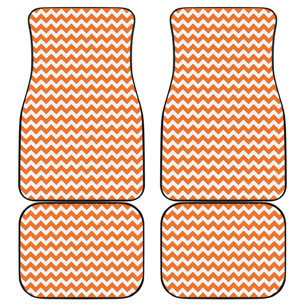 Orange And White Chevron Pattern Print Front and Back Car Floor Mats