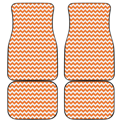 Orange And White Chevron Pattern Print Front and Back Car Floor Mats