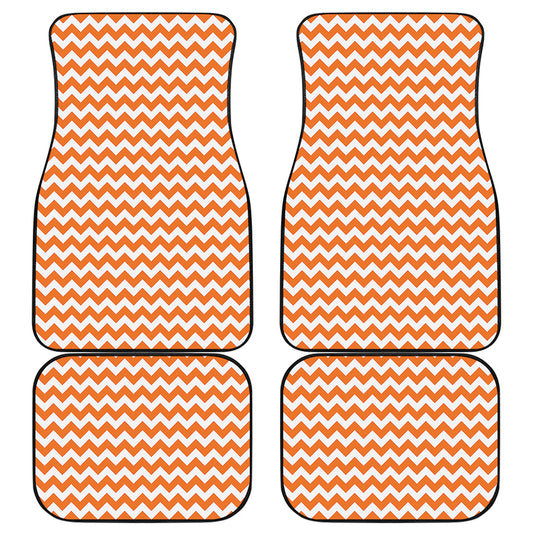 Orange And White Chevron Pattern Print Front and Back Car Floor Mats