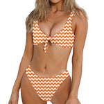 Orange And White Chevron Pattern Print Front Bow Tie Bikini