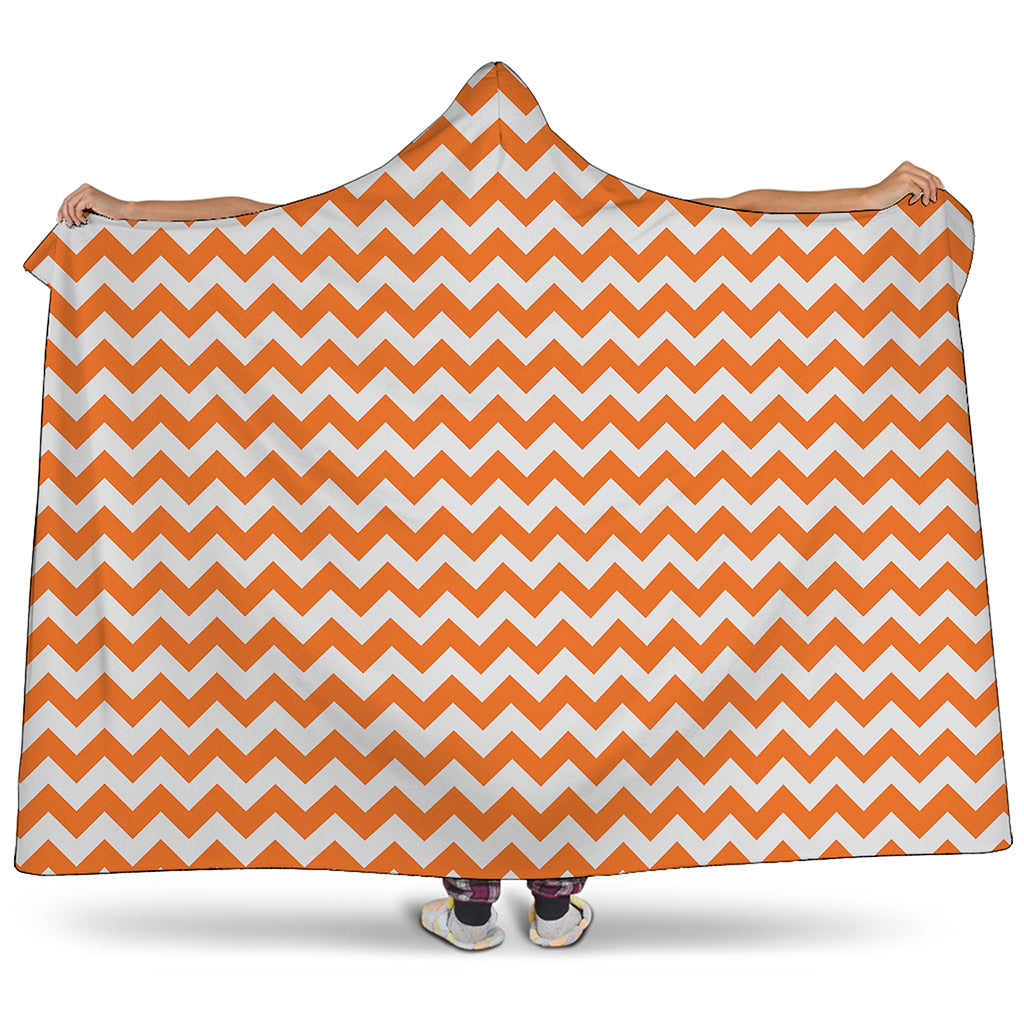 Orange And White Chevron Pattern Print Hooded Blanket