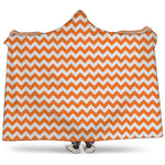 Orange And White Chevron Pattern Print Hooded Blanket