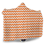 Orange And White Chevron Pattern Print Hooded Blanket