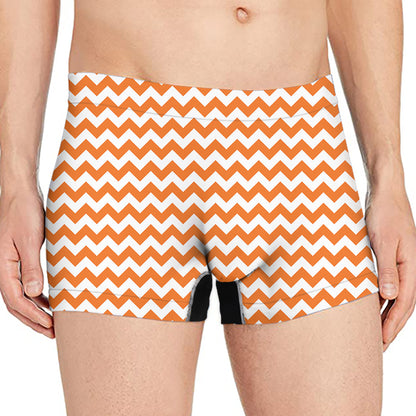 Orange And White Chevron Pattern Print Men's Boxer Briefs