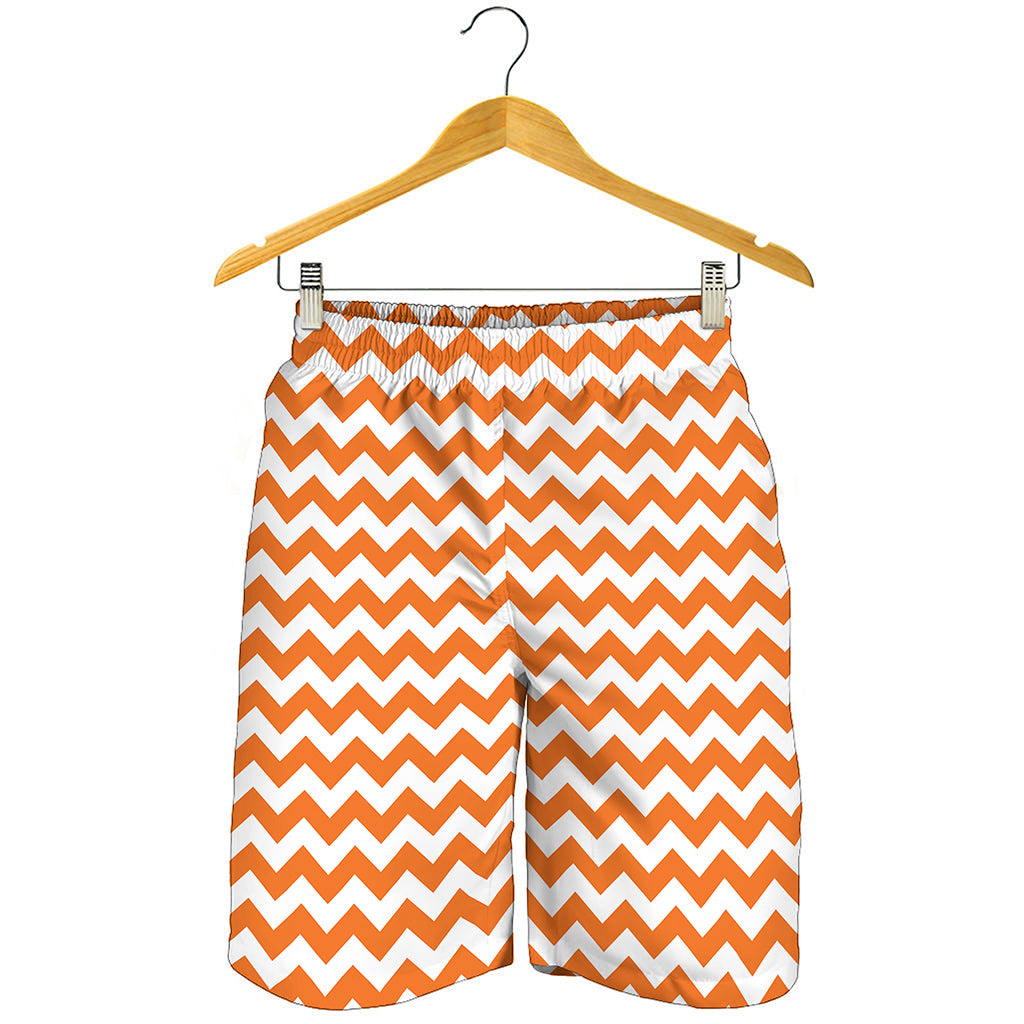 Orange And White Chevron Pattern Print Men's Shorts