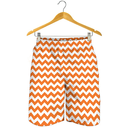 Orange And White Chevron Pattern Print Men's Shorts