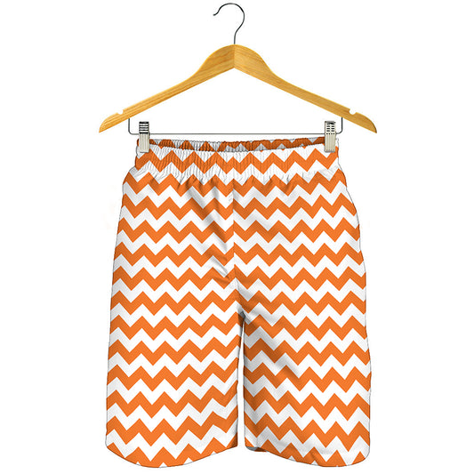 Orange And White Chevron Pattern Print Men's Shorts