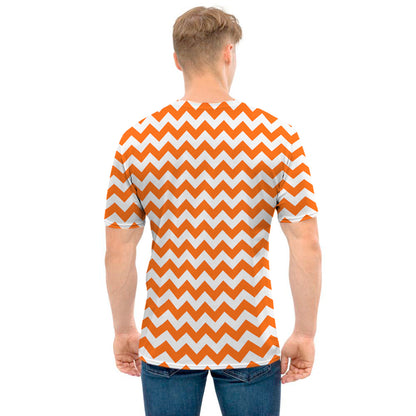 Orange And White Chevron Pattern Print Men's T-Shirt