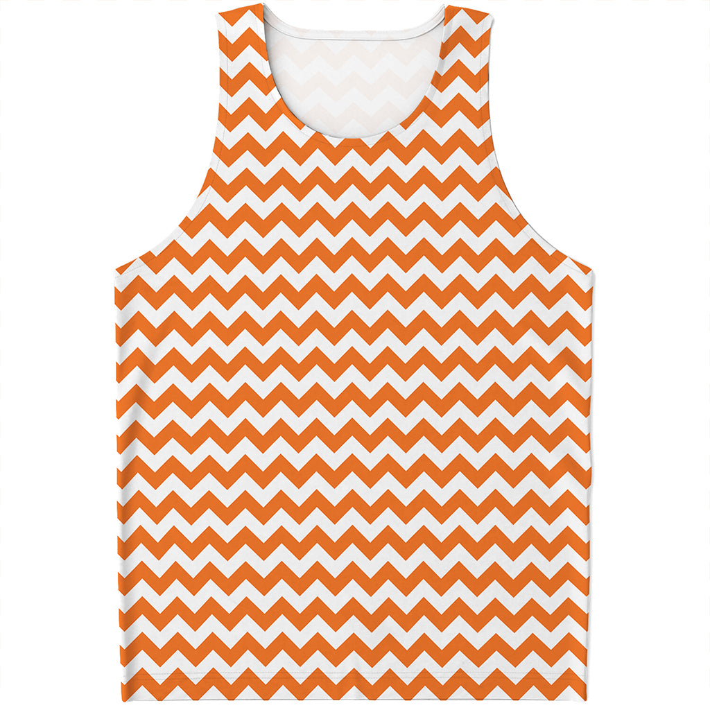Orange And White Chevron Pattern Print Men's Tank Top