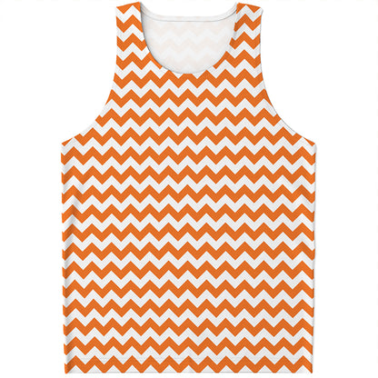 Orange And White Chevron Pattern Print Men's Tank Top