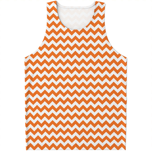Orange And White Chevron Pattern Print Men's Tank Top