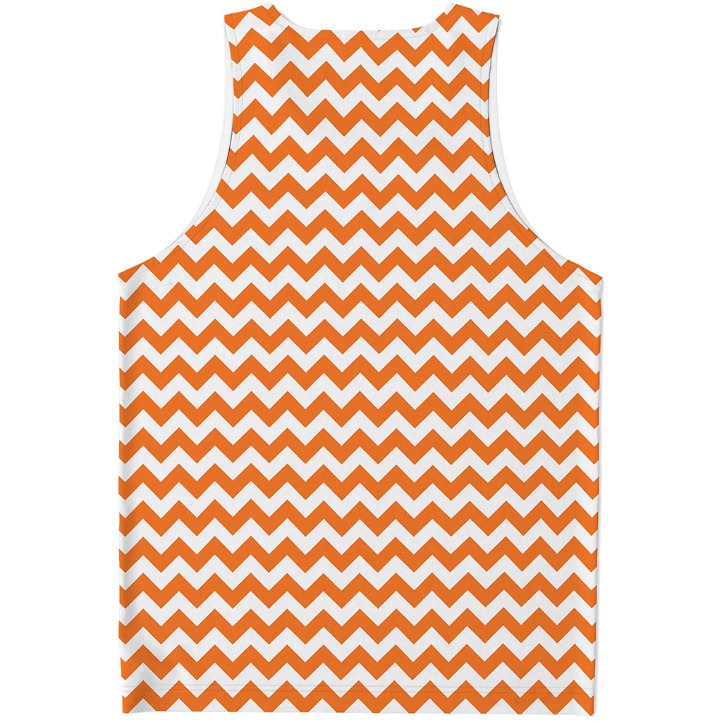 Orange And White Chevron Pattern Print Men's Tank Top