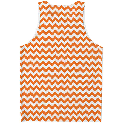 Orange And White Chevron Pattern Print Men's Tank Top