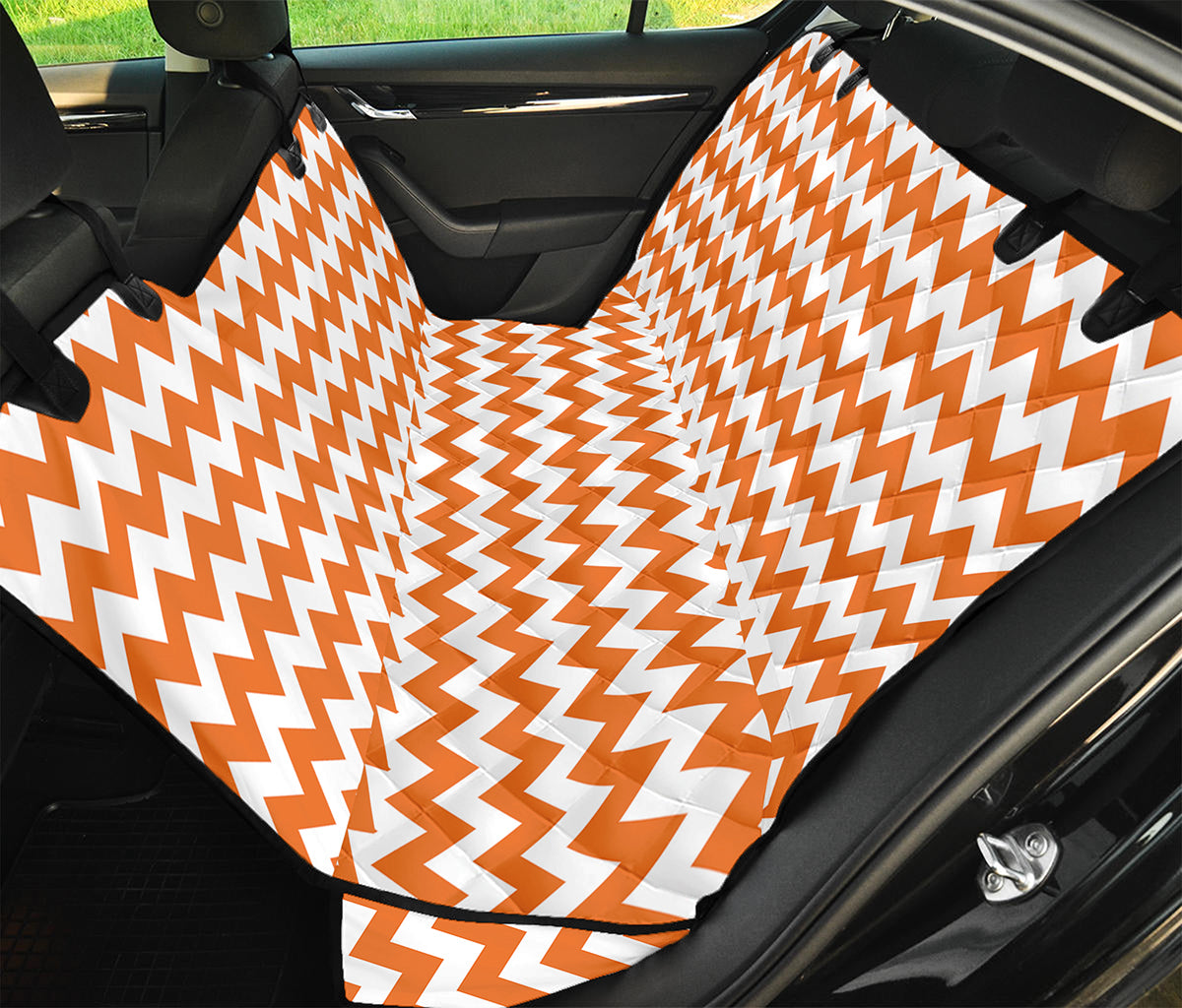 Orange And White Chevron Pattern Print Pet Car Back Seat Cover