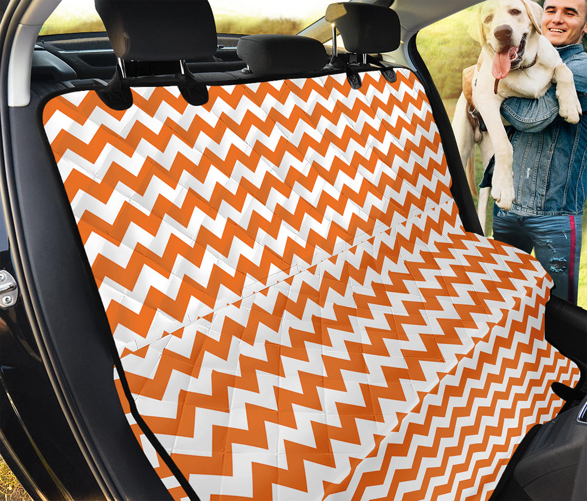 Orange And White Chevron Pattern Print Pet Car Back Seat Cover