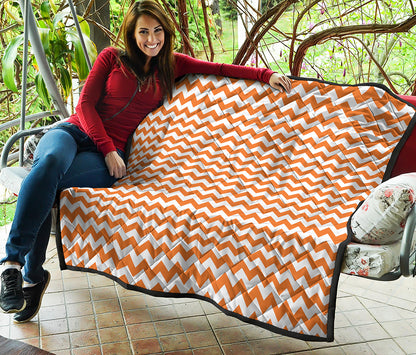 Orange And White Chevron Pattern Print Quilt