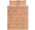 Orange And White Chevron Pattern Print Quilt Bed Set