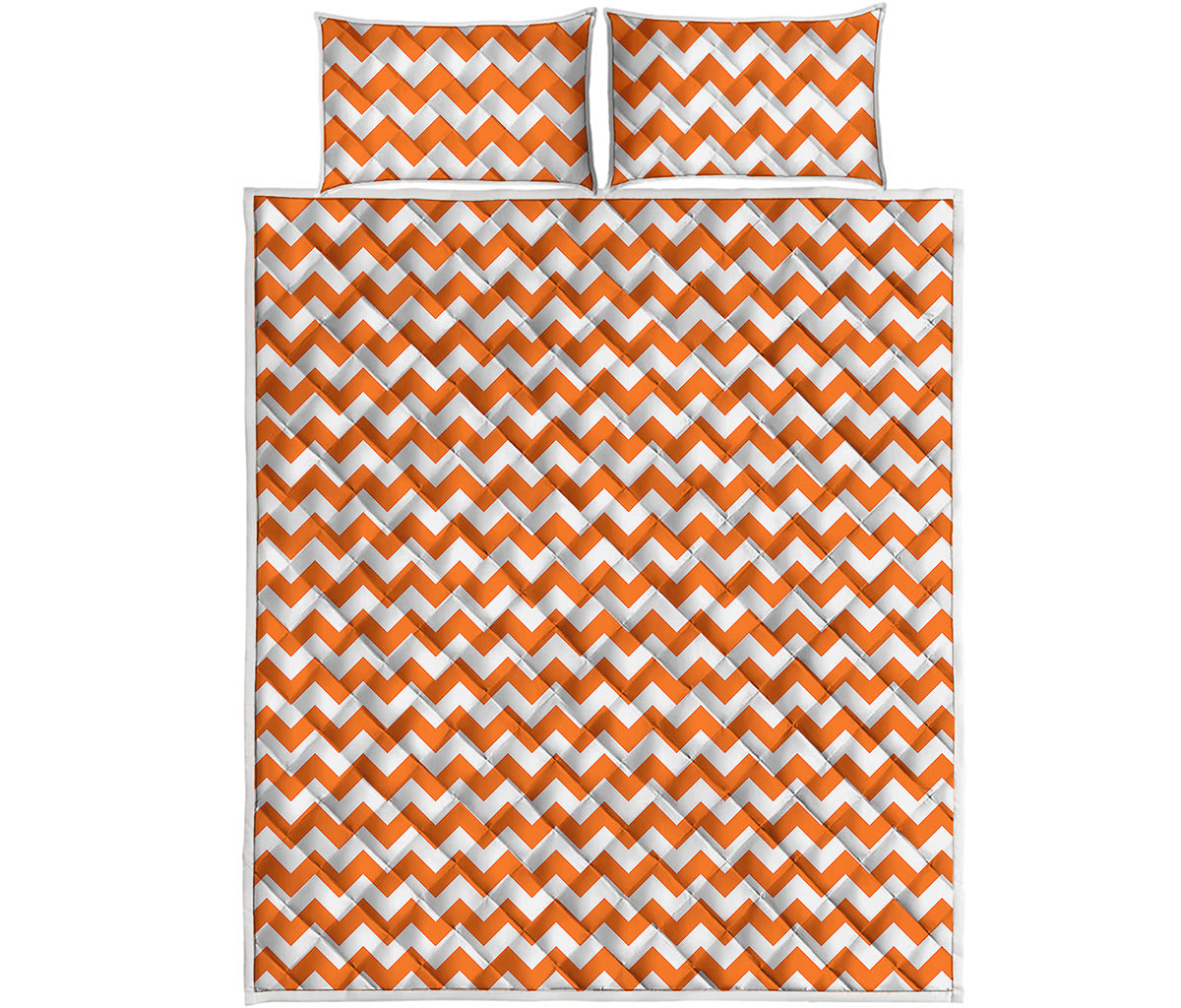 Orange And White Chevron Pattern Print Quilt Bed Set
