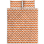 Orange And White Chevron Pattern Print Quilt Bed Set