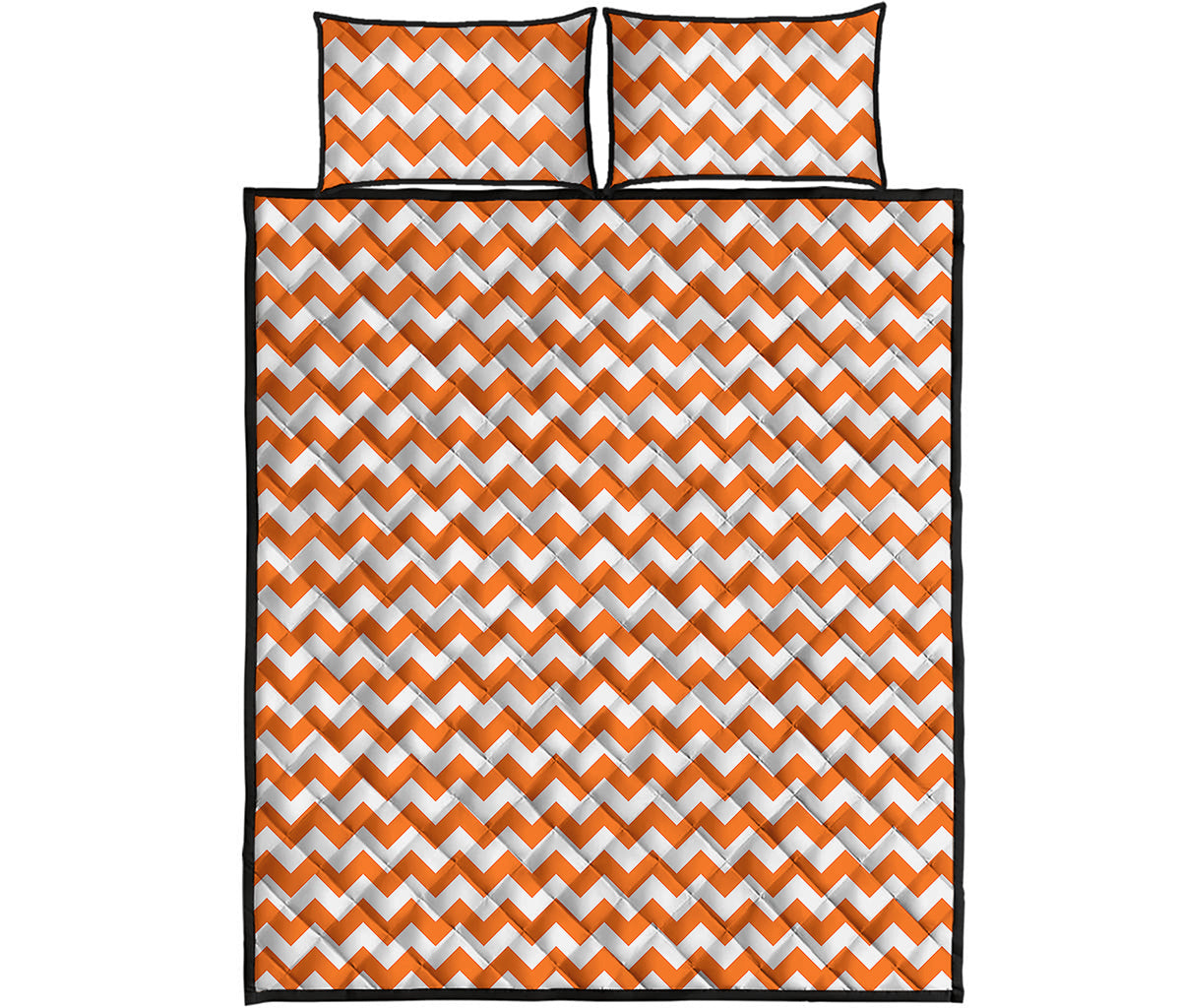 Orange And White Chevron Pattern Print Quilt Bed Set