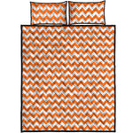 Orange And White Chevron Pattern Print Quilt Bed Set