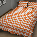 Orange And White Chevron Pattern Print Quilt Bed Set