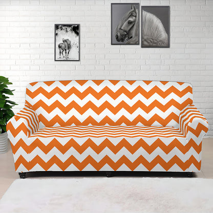 Orange And White Chevron Pattern Print Sofa Cover