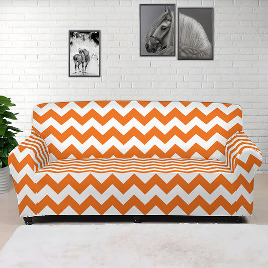 Orange And White Chevron Pattern Print Sofa Cover